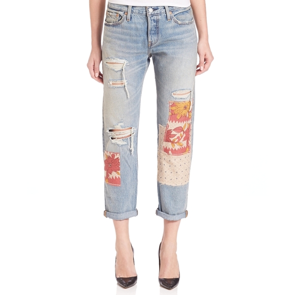 Levi's 501 Distressed Patchwork Boyfriend Jeans